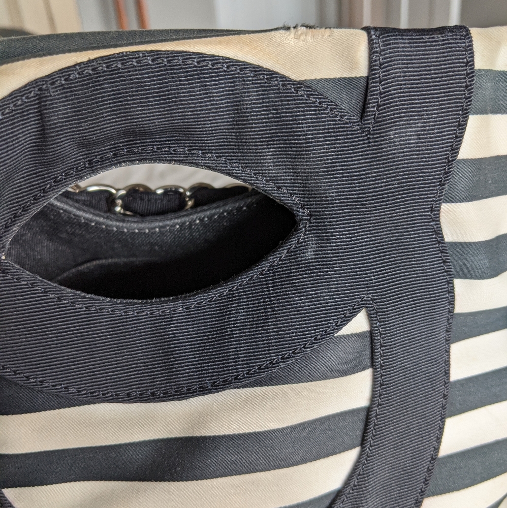 Vintage Striped CC cutout Tote 3 way shoulder bag - Picture 13 of 13